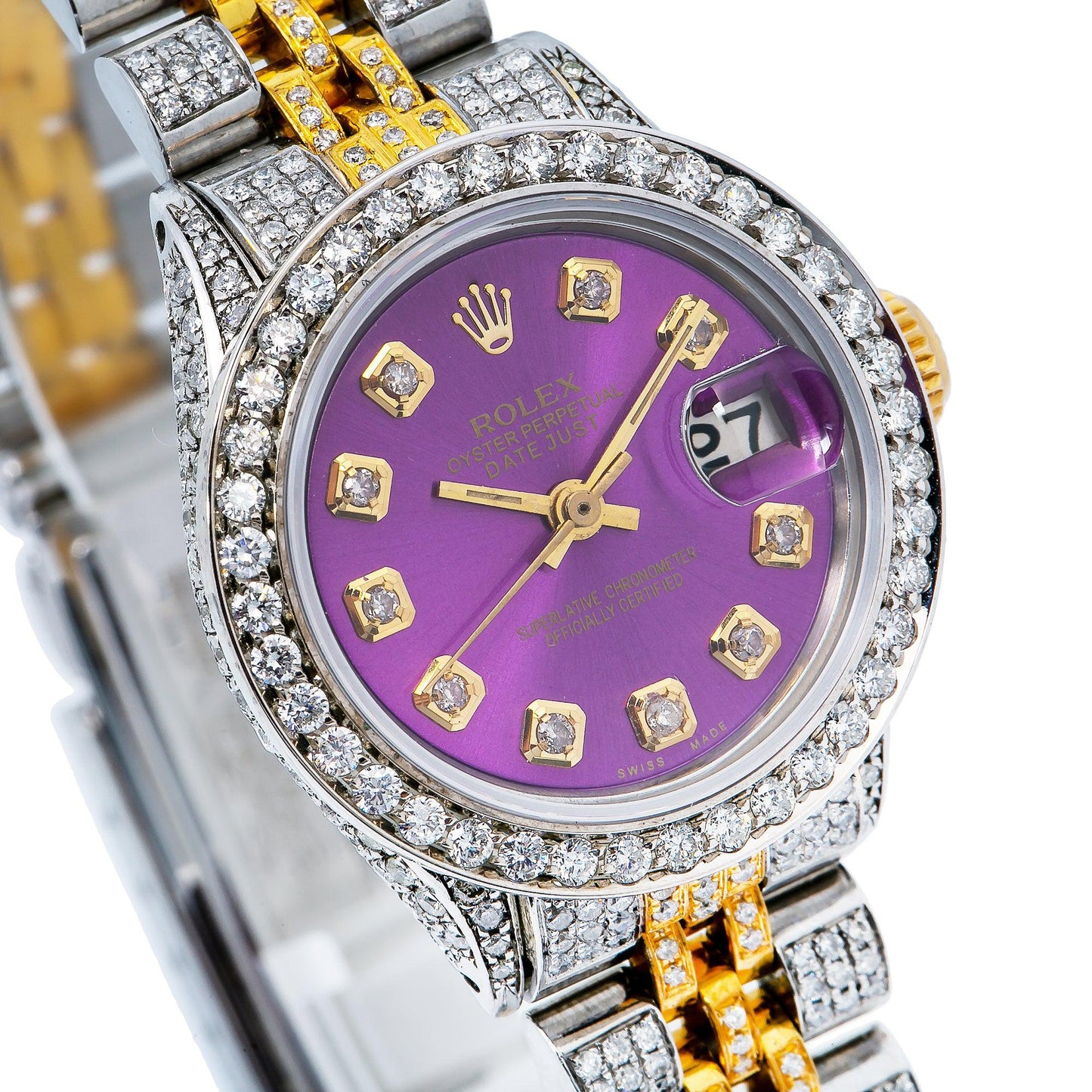 Rolex Datejust 26MM 6917 Purple Diamond Dial Diamond Bezel Two Tone Yellow Gold Full Diamond Jubilee Bracelet