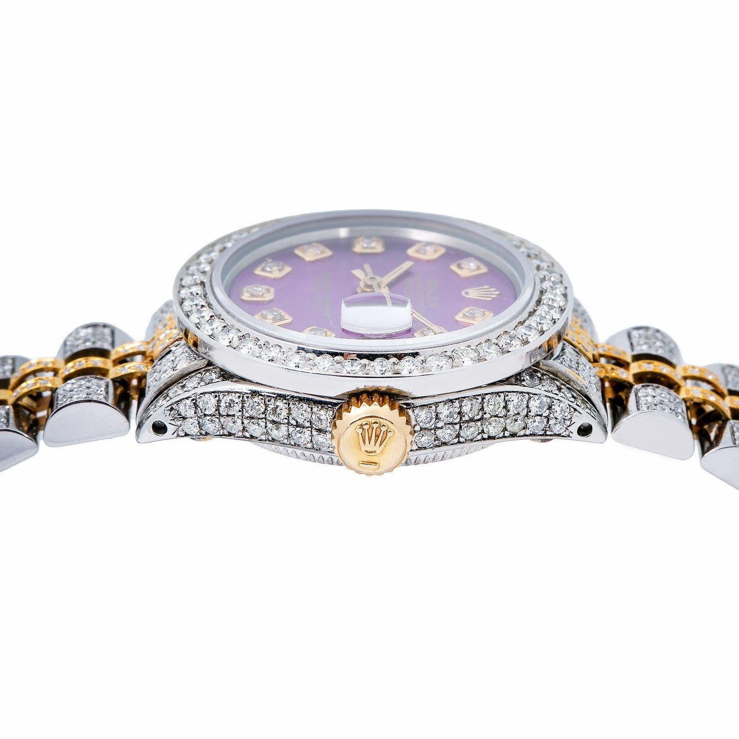 Rolex Datejust 26MM 6917 Purple Diamond Dial Diamond Bezel Two Tone Yellow Gold Full Diamond Jubilee Bracelet