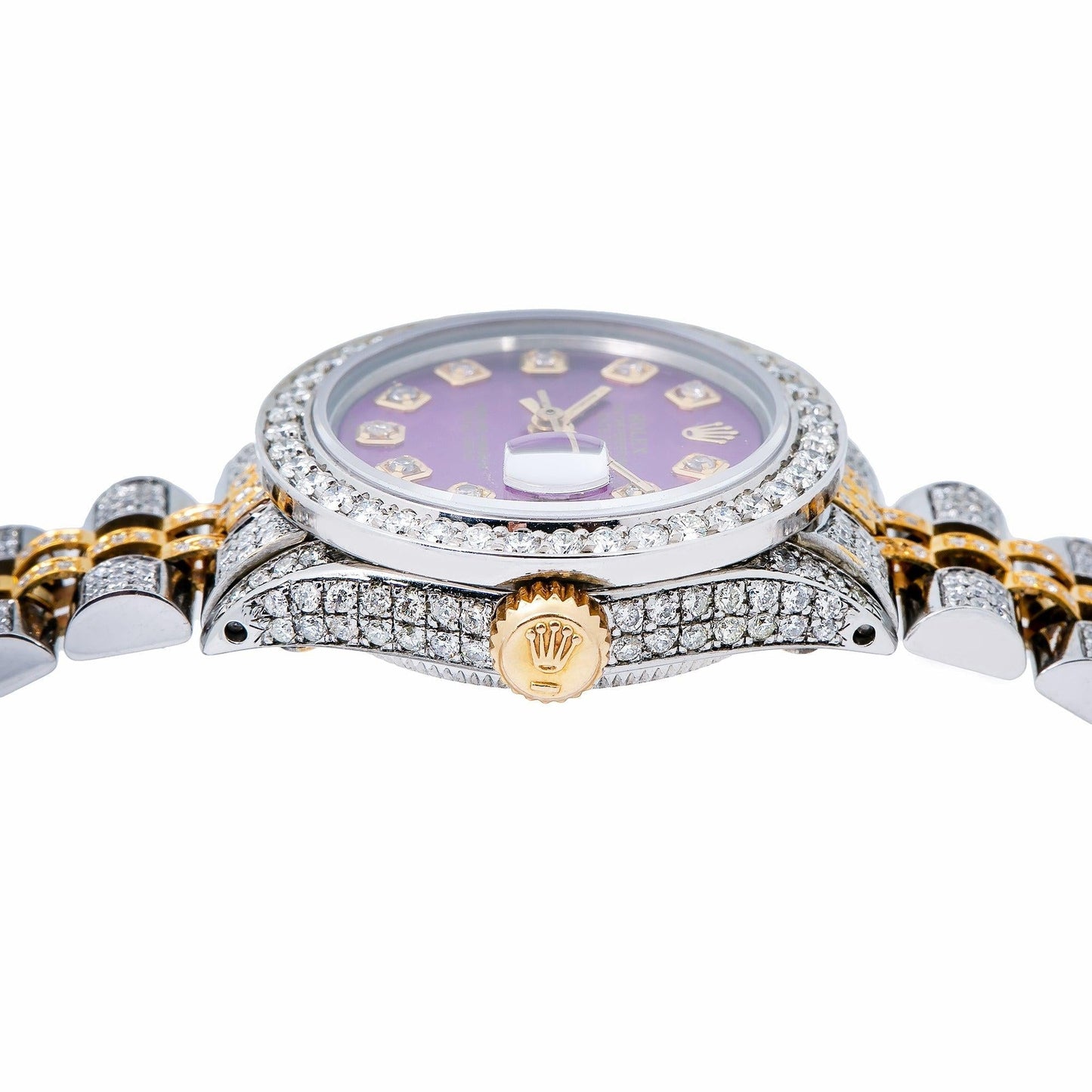 Rolex Datejust 26MM 69173 Purple Diamond Dial Diamond Bezel Two Tone Yellow Gold Full Diamond Jubilee Bracelet
