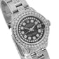 Rolex Datejust 26MM 6916 Black Roman Diamond Dial Diamond Bezel Stainless Steel Semi Diamond Oyster Bracelet 3.75ct