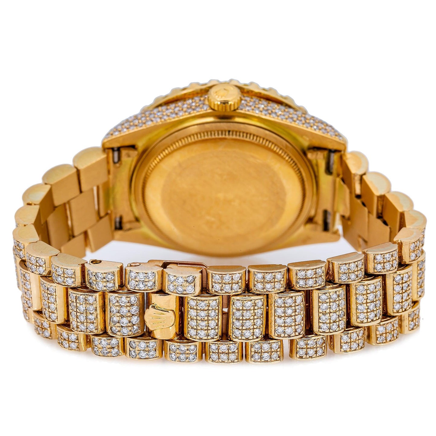 Rolex Day-Date 36MM 18038 Champagne Roman Diamond Dial Diamond Bezel 18K Yellow Gold Full Diamond President Bracelet