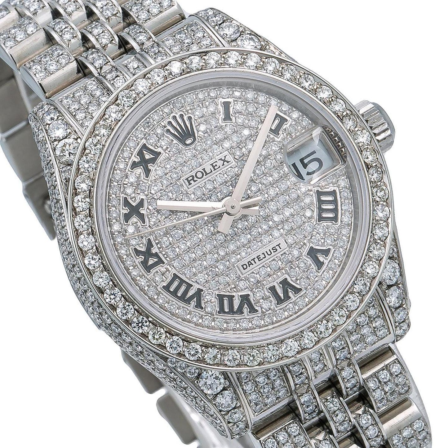 Rolex Datejust 31MM 178274 Diamond Paved Roman Dial Diamond Bezel Stainless Steel Full Diamond Jubilee Bracelet 10.15ct