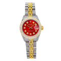 Rolex Datejust 26MM 69173 Red Diamond Dial Diamond Bezel Two Tone Yellow Gold Full Diamond Jubilee Bracelet