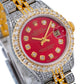 Rolex Datejust 26MM 6917 Red Diamond Dial Diamond Bezel Two Tone Yellow Gold Full Diamond Jubilee Bracelet