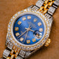 Rolex Datejust 26MM 69173 Blue Diamond Dial Diamond Bezel Two Tone Yellow Gold Full Diamond Jubilee Bracelet
