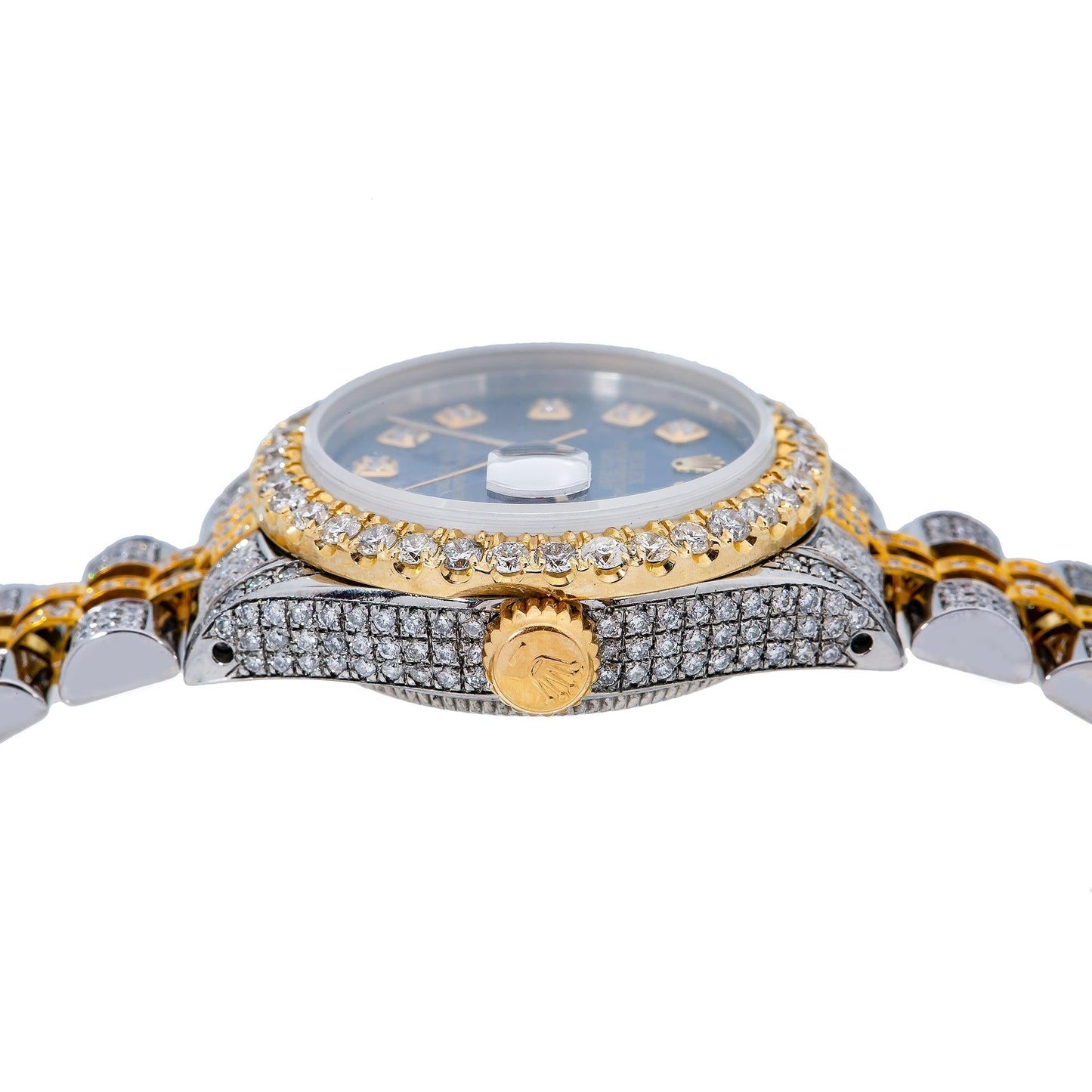 Rolex Datejust 26MM 69173 Blue Diamond Dial Diamond Bezel Two Tone Yellow Gold Full Diamond Jubilee Bracelet
