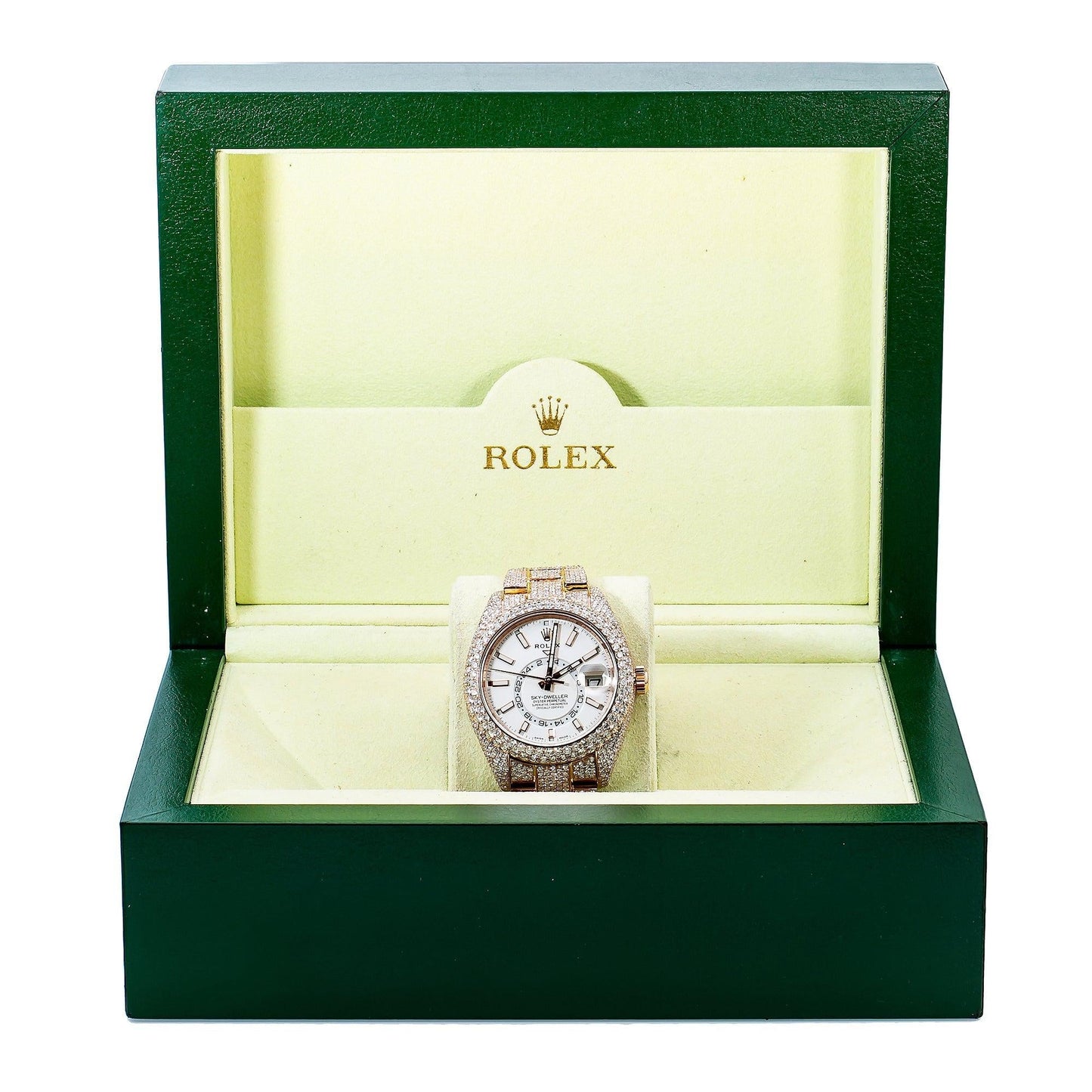 Rolex Sky-Dweller 42MM 326935 Silver Dial Diamond Bezel 18K Rose Gold Full Diamond Oyster Bracelet 25.75ct