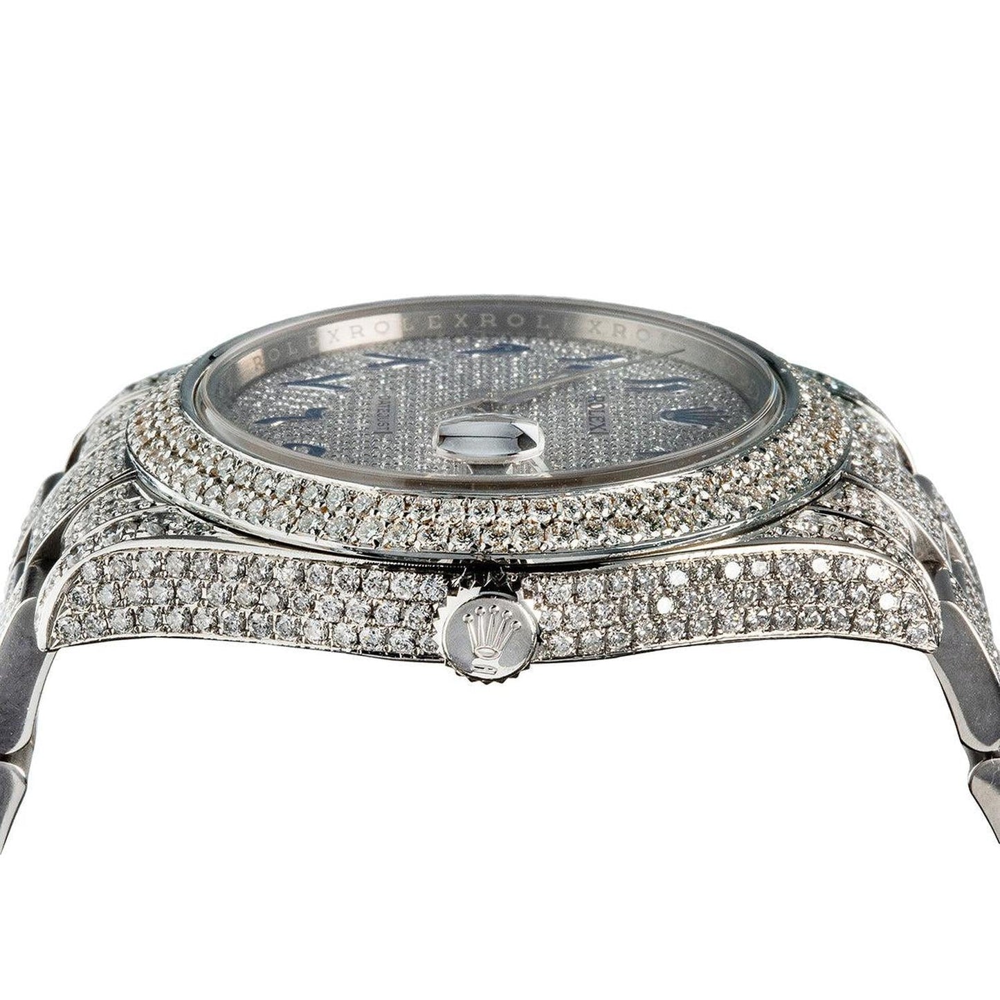 Rolex Datejust 41MM 116300 Diamond Paved Eastern Arabic Dial Diamond Bezel Stainless Steel Full Diamond Oyster Bracelet 13ct