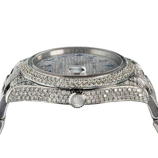Rolex Datejust 41MM 116300 Diamond Paved Eastern Arabic Dial Diamond Bezel Stainless Steel Full Diamond Oyster Bracelet 13ct