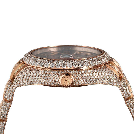 Rolex Sky-Dweller 42MM 326935 Chocolate Dial Diamond Bezel 18K Rose Gold Full Diamond Oyster Bracelet 28.75ct