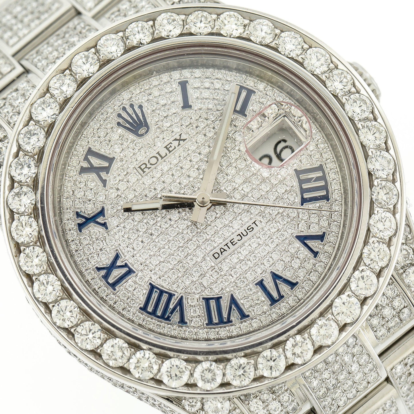 Rolex Datejust 41MM 116300 Diamond Paved Roman Dial Diamond Bezel Stainless Steel Full Diamond Oyster Bracelet 15ct
