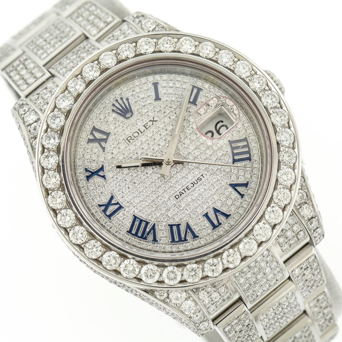 Rolex Datejust 41MM 116300 Diamond Paved Roman Dial Diamond Bezel Stainless Steel Full Diamond Oyster Bracelet 15ct