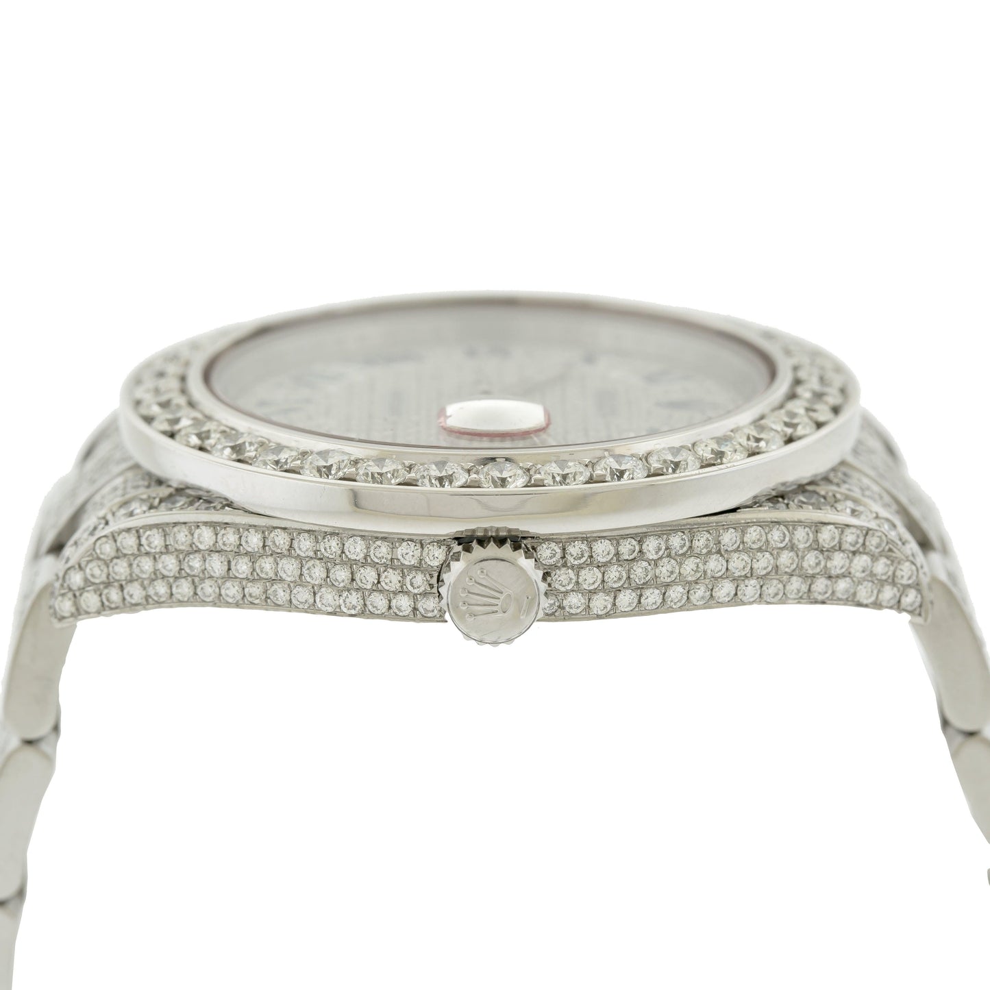 Rolex Datejust 41MM 116300 Diamond Paved Roman Dial Diamond Bezel Stainless Steel Full Diamond Oyster Bracelet 15ct