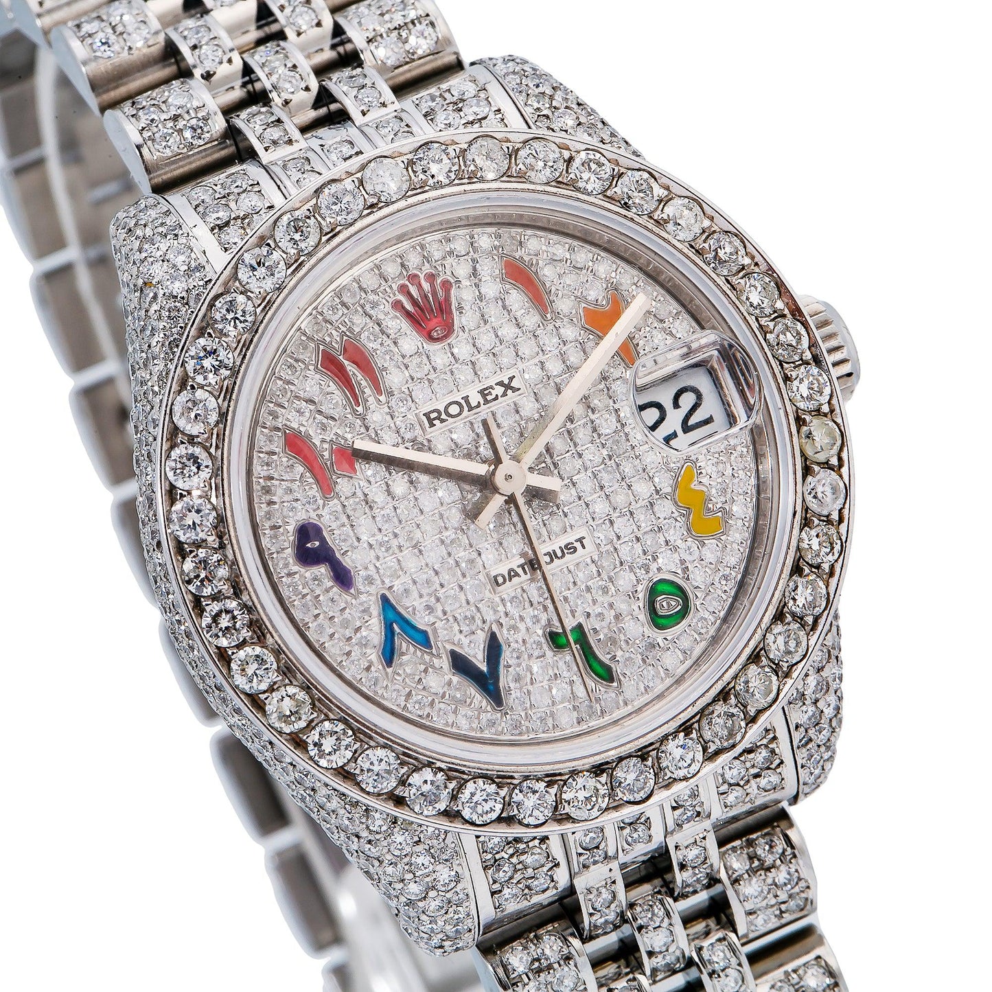 Rolex Datejust 31MM 78274 Diamond Paved Rainbow Eastern Arabic Dial Diamond Bezel Stainless Steel Full Diamond Jubilee Bracelet