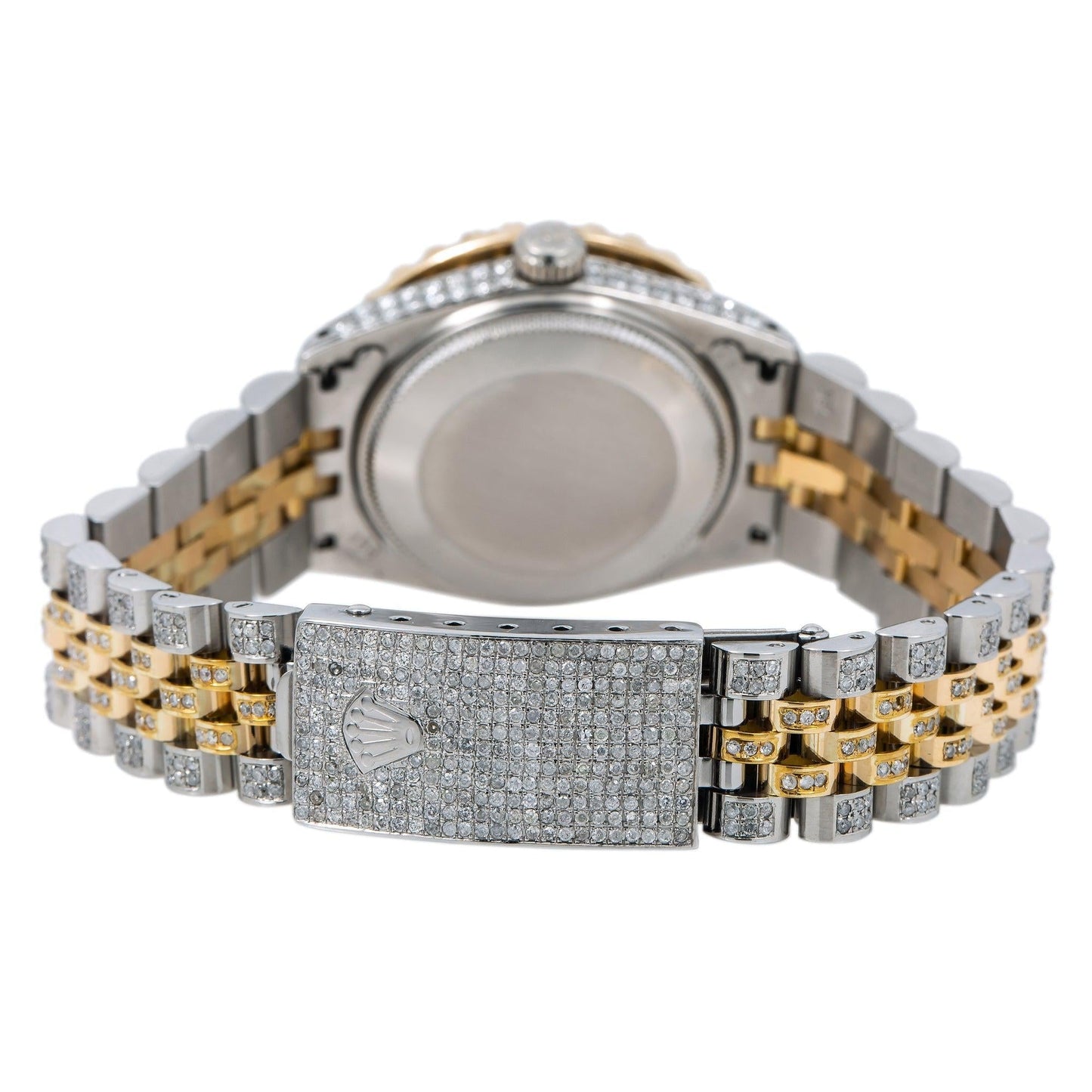 Rolex Datejust 31MM 6824 Black Roman Diamond Dial Diamond Bezel Two Tone Yellow Gold Full Diamond Jubilee Bracelet