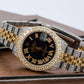 Rolex Datejust 31MM 6824 Black Roman Diamond Dial Diamond Bezel Two Tone Yellow Gold Full Diamond Jubilee Bracelet