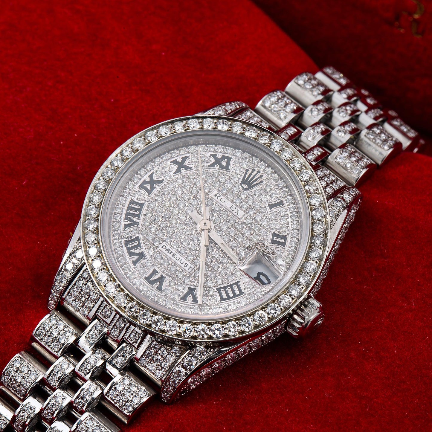 Rolex Datejust 31MM 78274 Diamond Paved Roman Dial Diamond Bezel Stainless Steel Full Diamond Jubilee Bracelet 12ct