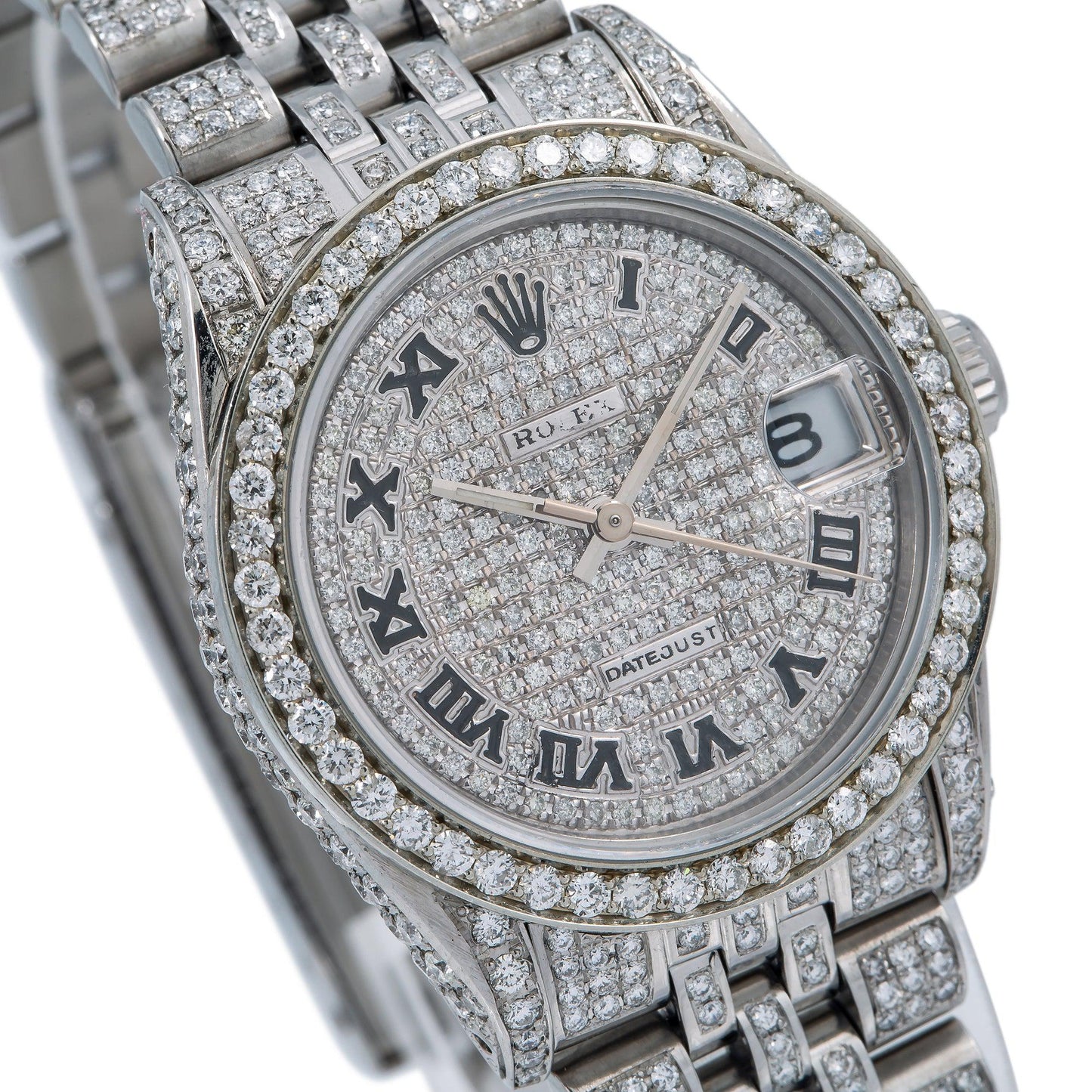 Rolex Datejust 31MM 78274 Diamond Paved Roman Dial Diamond Bezel Stainless Steel Full Diamond Jubilee Bracelet 12ct