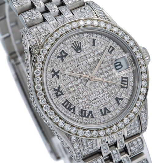 Rolex Datejust 31MM 78274 Diamond Paved Roman Dial Diamond Bezel Stainless Steel Full Diamond Jubilee Bracelet 12ct