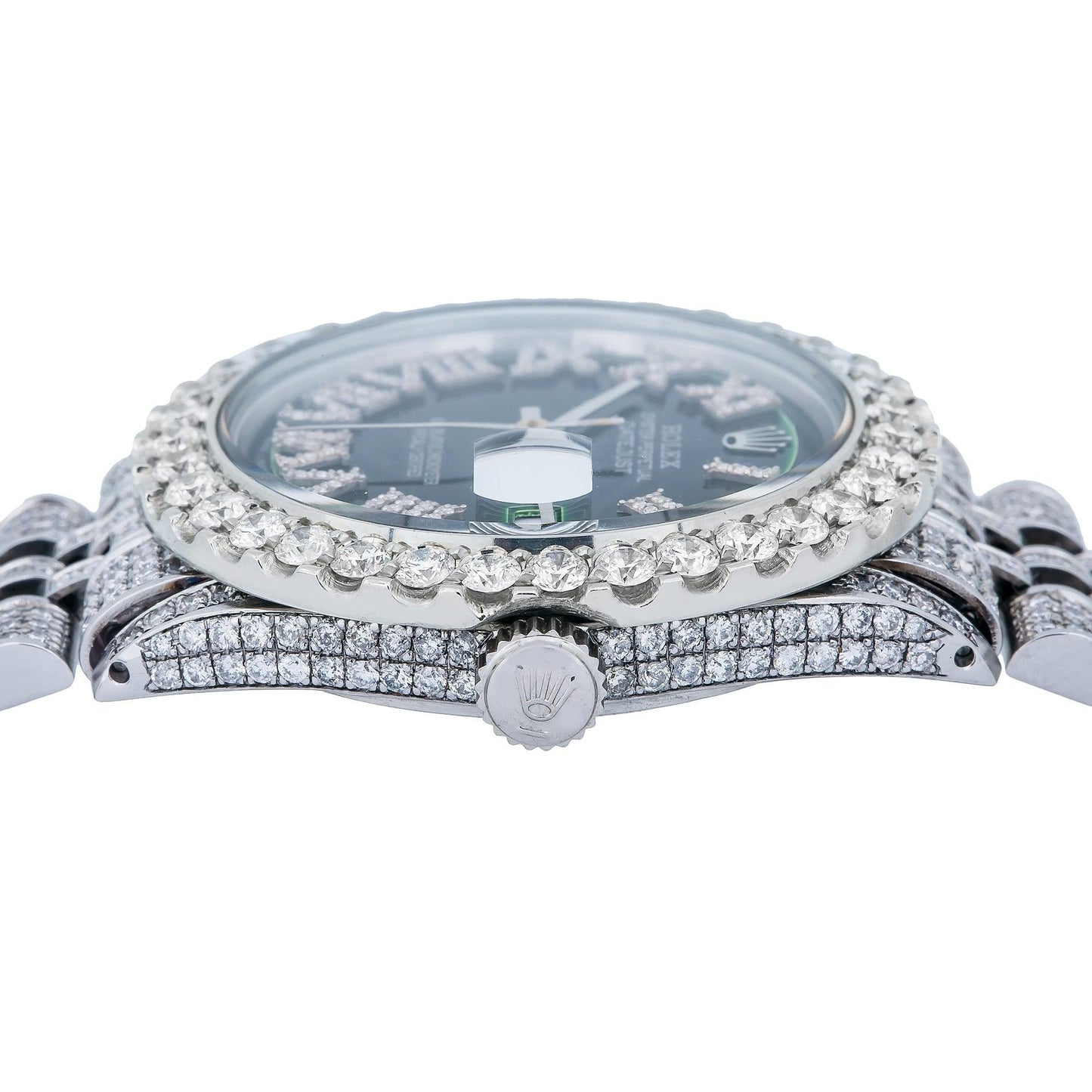 Rolex Datejust 36MM 1601 Green Roman Diamond Dial Diamond Bezel Stainless Steel Full Diamond Jubilee Bracelet 9.25ct