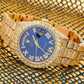 Rolex Day-Date 36MM 18038 Blue Roman Diamond Dial Diamond Bezel 18K Yellow Gold Full Diamond President Bracelet 15.75ct
