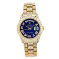Rolex Day-Date 36MM 18038 Blue Roman Diamond Dial Diamond Bezel 18K Yellow Gold Full Diamond President Bracelet 15.75ct