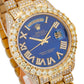 Rolex Day-Date 36MM 18038 Blue Roman Diamond Dial Diamond Bezel 18K Yellow Gold Full Diamond President Bracelet 15.75ct