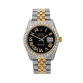 Rolex Datejust 36MM 116233 Black Roman Diamond Dial Diamond Bezel Two Tone Yellow Gold Full Diamond Jubilee Bracelet