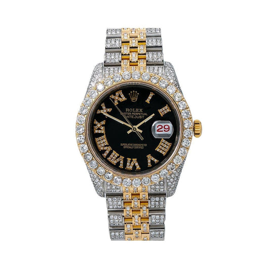 Rolex Datejust 36MM 116233 Black Roman Diamond Dial Diamond Bezel Two Tone Yellow Gold Full Diamond Jubilee Bracelet