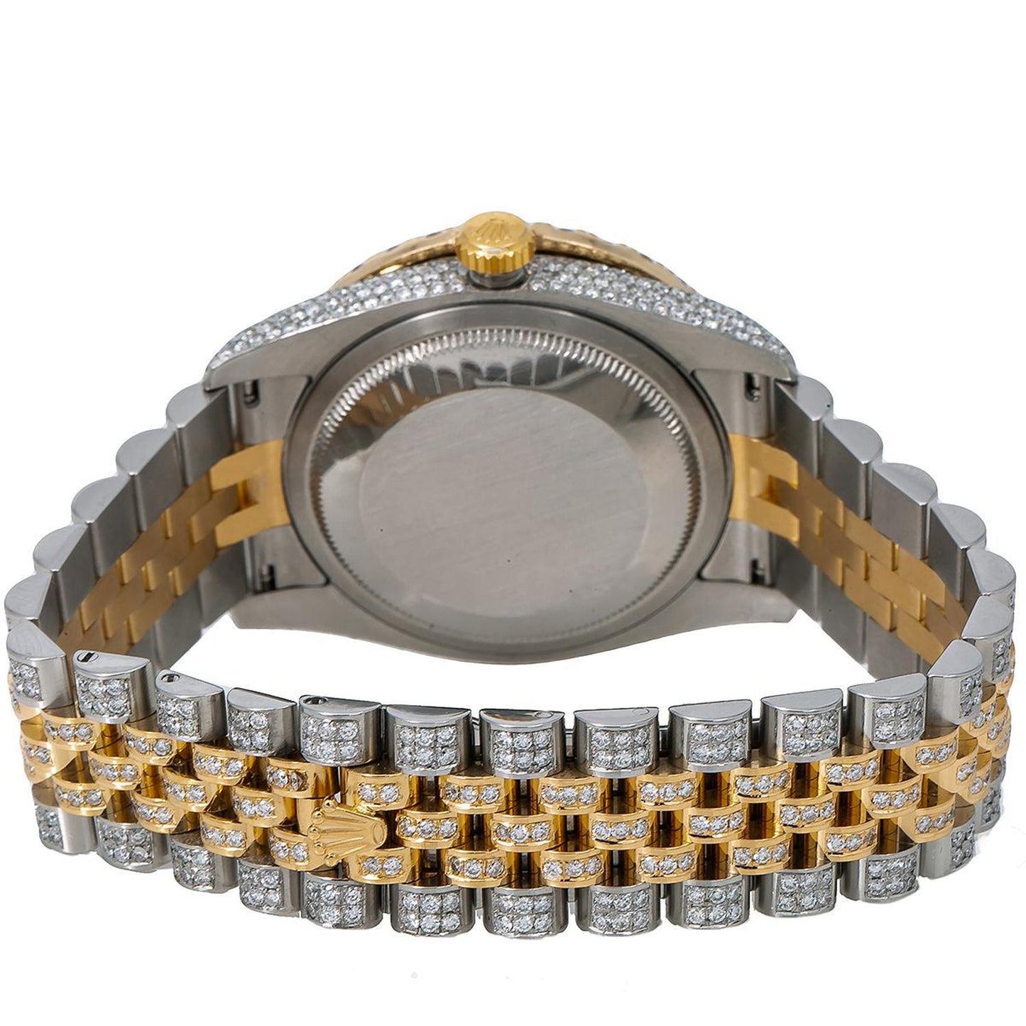 Rolex Datejust 36MM 116233 Black Roman Diamond Dial Diamond Bezel Two Tone Yellow Gold Full Diamond Jubilee Bracelet