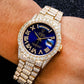 Rolex Day-Date 36MM 18038 Blue Roman Diamond Dial Diamond Bezel 18K Yellow Gold Full Diamond President Bracelet 15.75ct