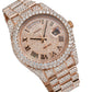 Rolex Day-Date II 41MM 218235 Diamond Paved Roman Dial Diamond Bezel 18K Rose Gold Full Diamond President Bracelet 21.75ct