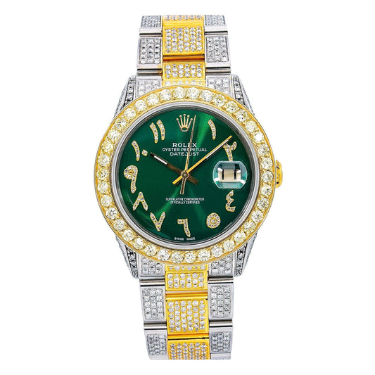 Rolex Datejust 36MM 1601 Green Eastern Arabic Diamond Dial Diamond Bezel Two Tone Yellow Gold Full Diamond Oyster Bracelet