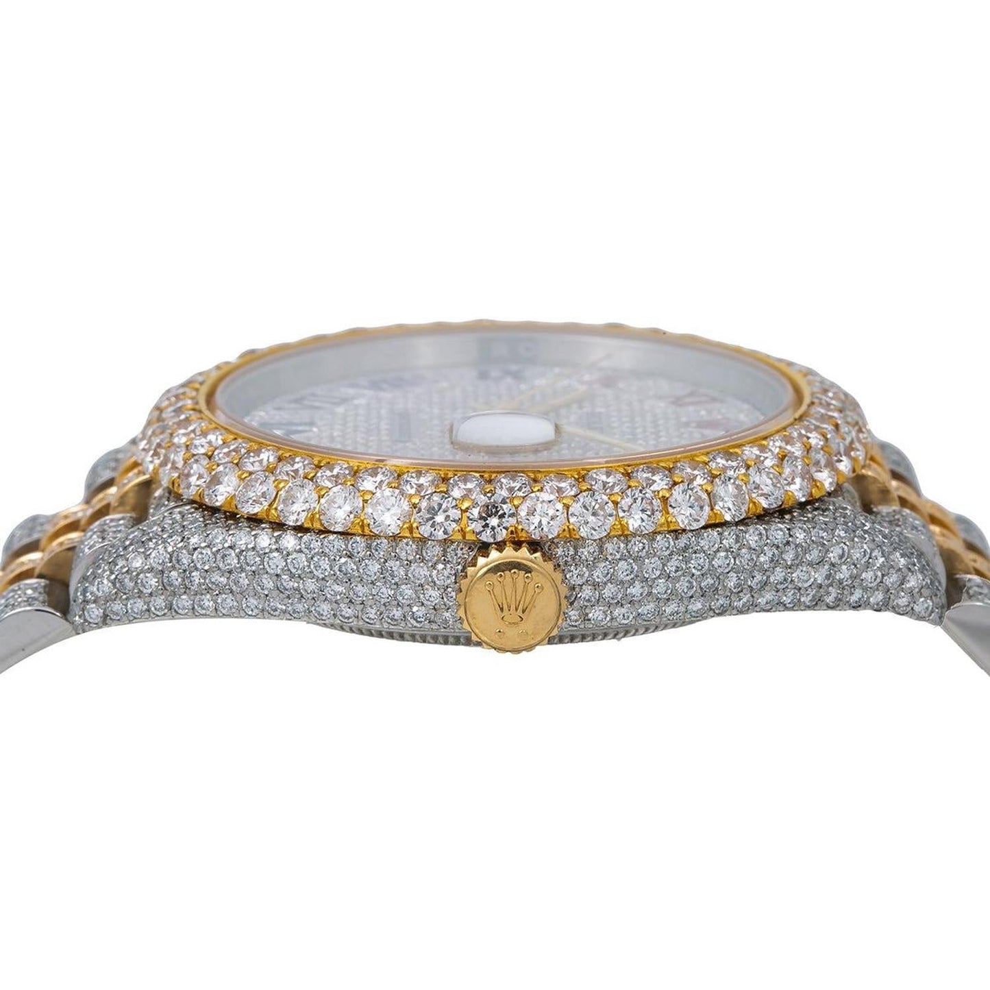 Rolex Datejust 41MM 126303 Diamond Paved Rainbow Roman Dial Diamond Bezel Two Tone Yellow Gold Full Diamond Jubilee Bracelet