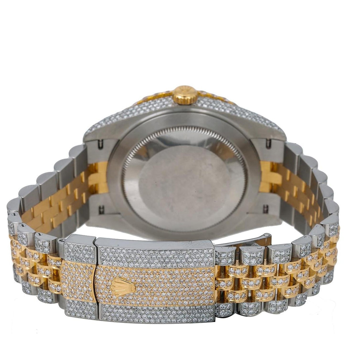 Rolex Datejust 41MM 126303 Diamond Paved Rainbow Roman Dial Diamond Bezel Two Tone Yellow Gold Full Diamond Jubilee Bracelet
