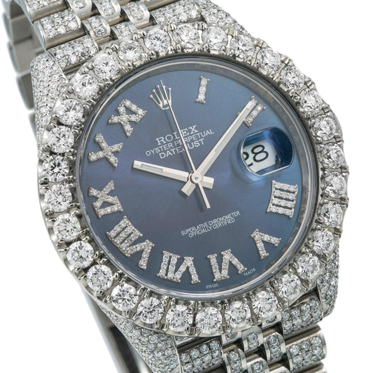 Rolex Datejust 41MM 126300 Blue Roman Diamond Dial Diamond Bezel Stainless Steel Full Diamond Jubilee Bracelet