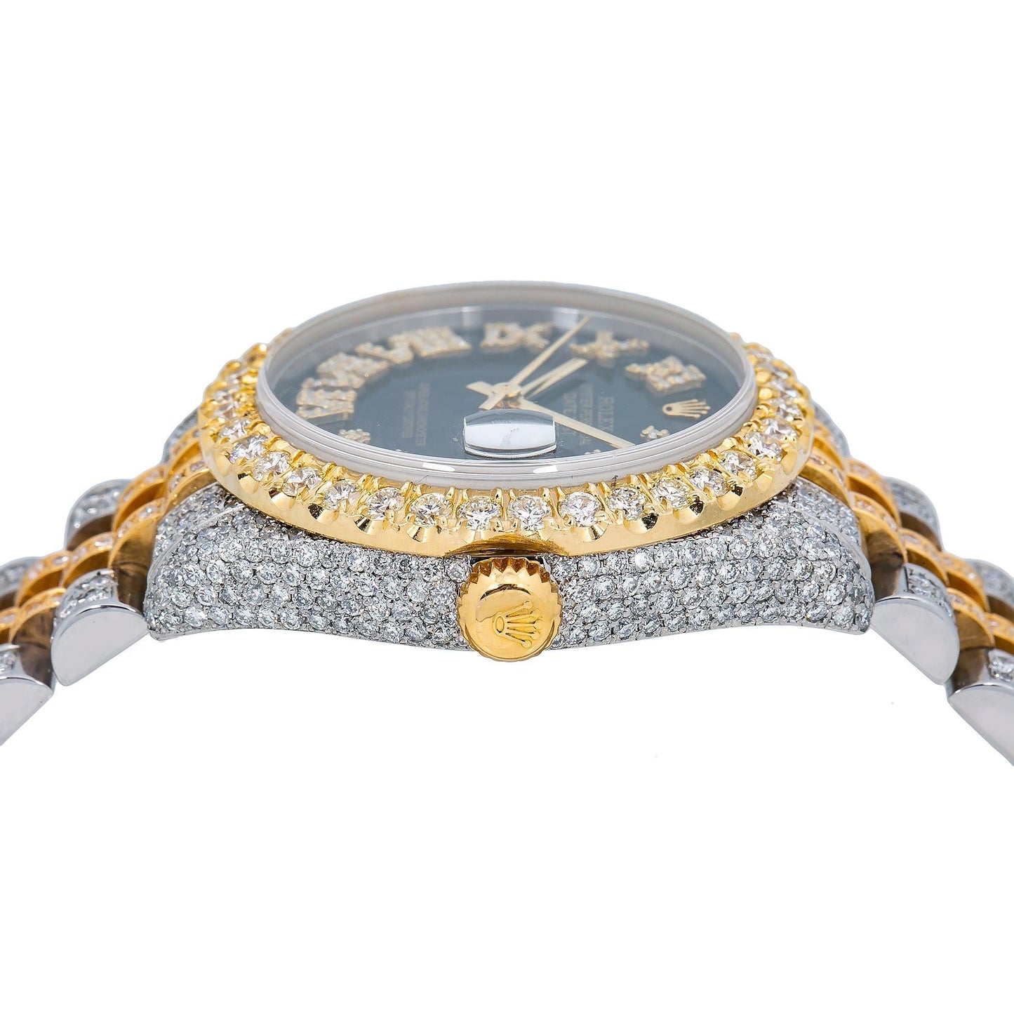 Rolex Datejust 31MM 178273 Black Roman Diamond Dial Diamond Bezel Two Tone Yellow Gold Full Diamond Jubilee Bracelet