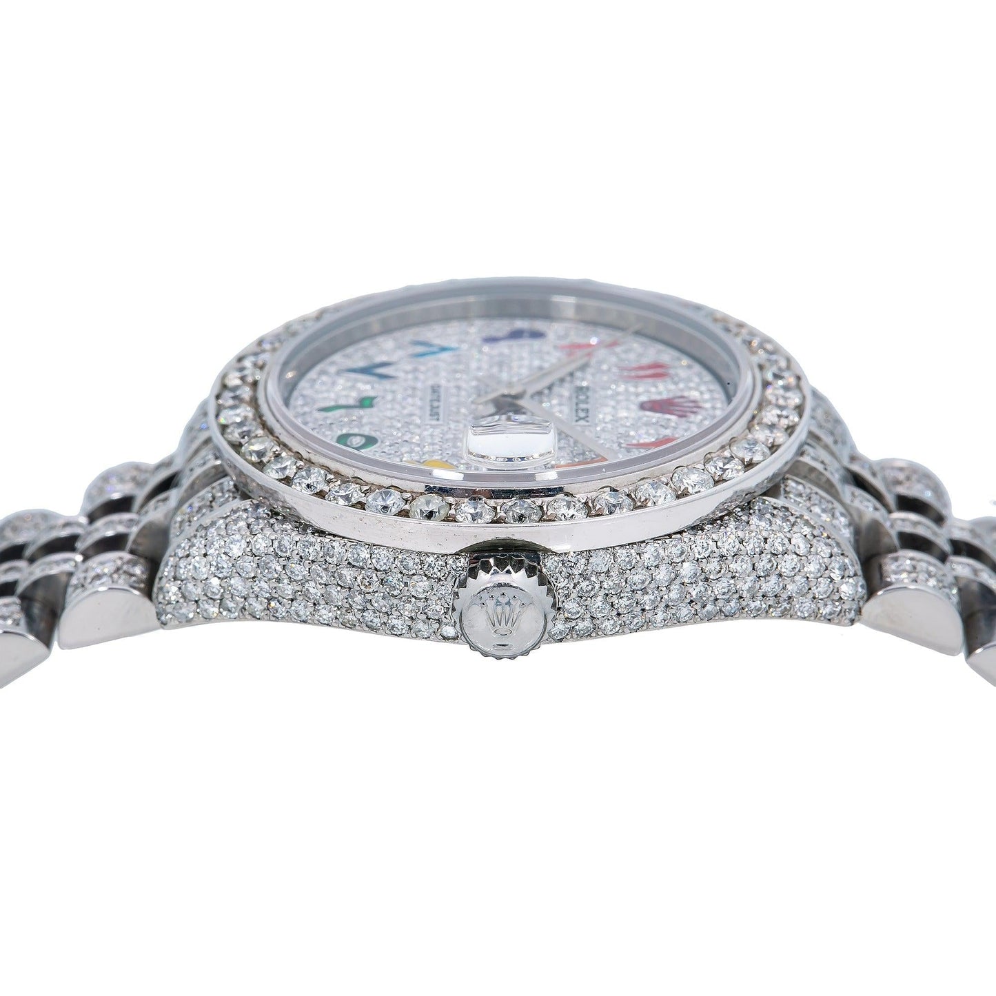 Rolex Datejust 31MM 178240 Diamond Paved Rainbow Eastern Arabic Dial Diamond Bezel Stainless Steel Full Diamond Jubilee Bracelet
