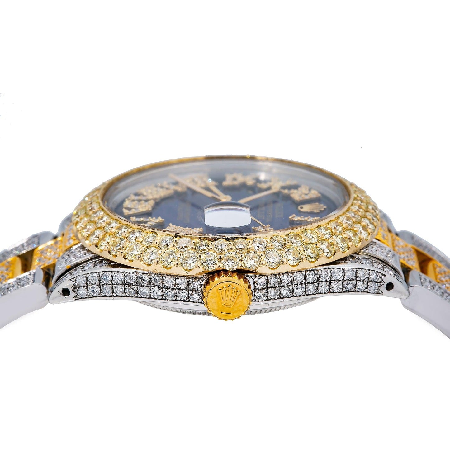 Rolex Datejust 36MM 1601 Blue Roman Diamond Dial Diamond Bezel Two Tone Yellow Gold Full Diamond Oyster Bracelet