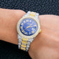 Rolex Datejust 36MM 1601 Blue Roman Diamond Dial Diamond Bezel Two Tone Yellow Gold Full Diamond Oyster Bracelet