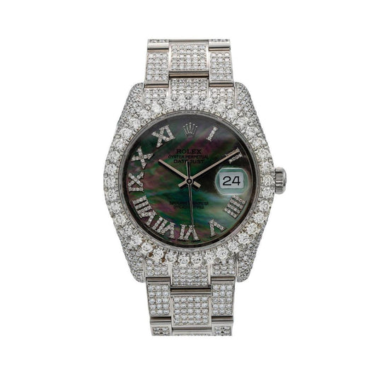 Rolex Datejust 36MM 116234 Black Mother of Pearl Roman Diamond Dial Diamond Bezel Stainless Steel Full Diamond Oyster Bracelet 12.05ct