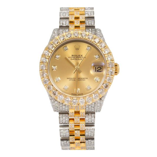 Rolex Datejust 31MM 178273 Champagne Diamond Dial Diamond Bezel Two Tone Yellow Gold Full Diamond Jubilee Bracelet 8.45ct