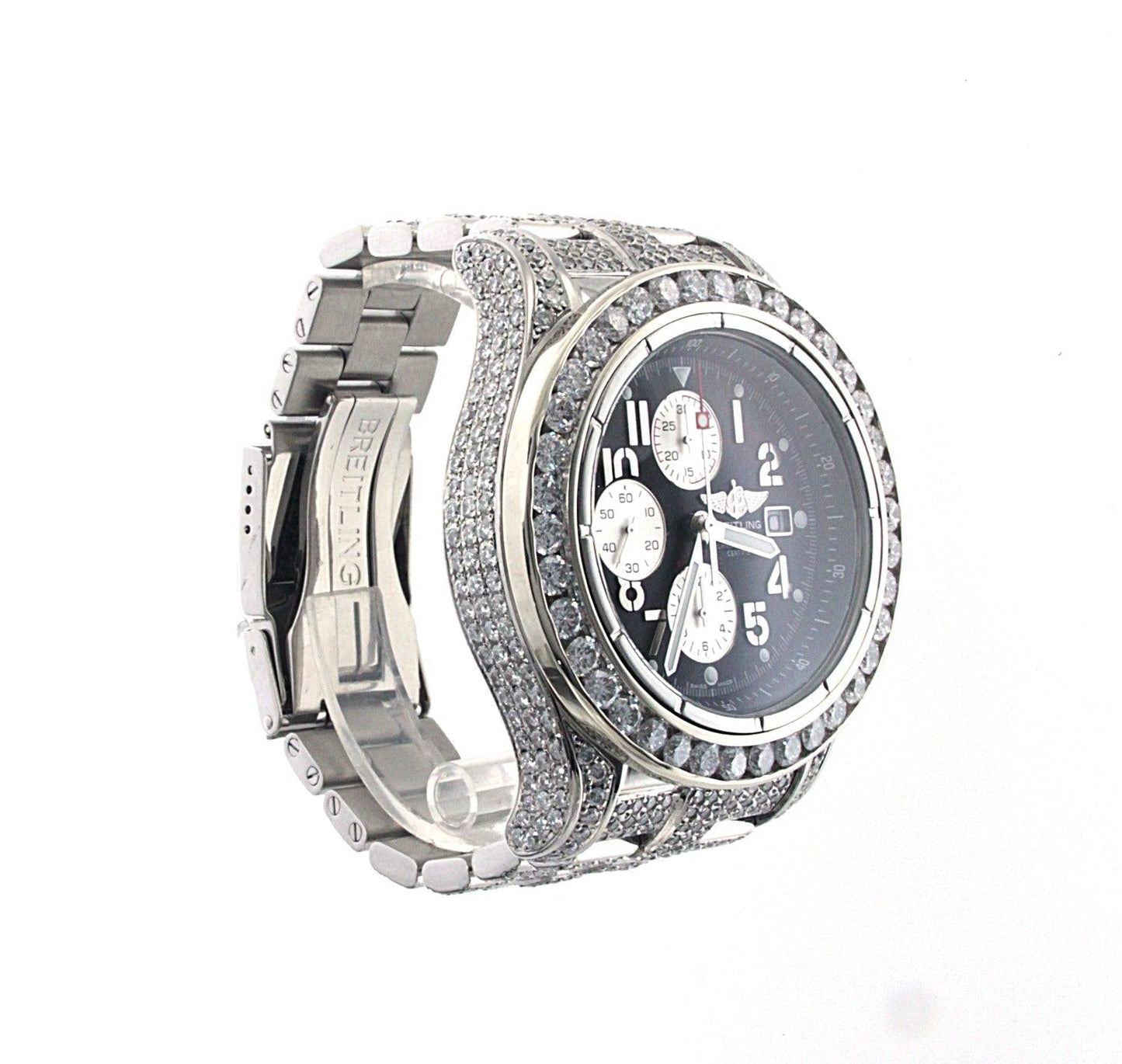 Breitling Super Avenger 48MM Black Dial With Diamond Stainless Steel Bracelet