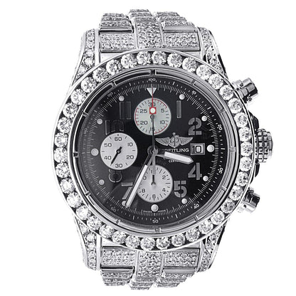 Breitling Super Avenger 48MM Black Dial With Diamond Stainless Steel Bracelet