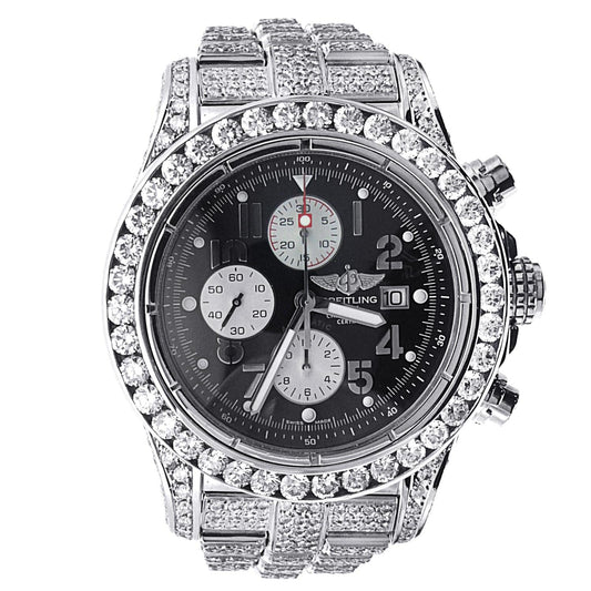 Breitling Super Avenger 48MM Black Dial With Diamond Stainless Steel Bracelet