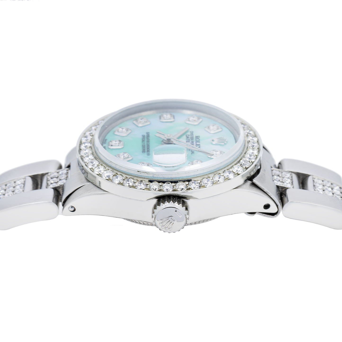Rolex Datejust 26MM 6916 Blue Mother of Pearl Diamond Dial Diamond Bezel Stainless Steel Semi Diamond Oyster Bracelet