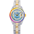 Rolex Datejust 26MM 69173 Blue Mother of Pearl Diamond Dial Rainbow Gemstone Bezel Two Tone Yellow Gold Semi Diamond Oyster Bracelet