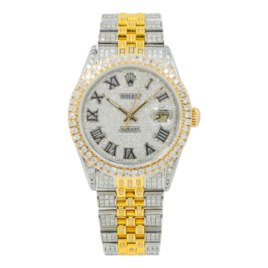 Rolex Datejust 36MM 16013 Diamond Paved Roman Dial Diamond Bezel Two Tone Yellow Gold Full Diamond Jubilee Bracelet