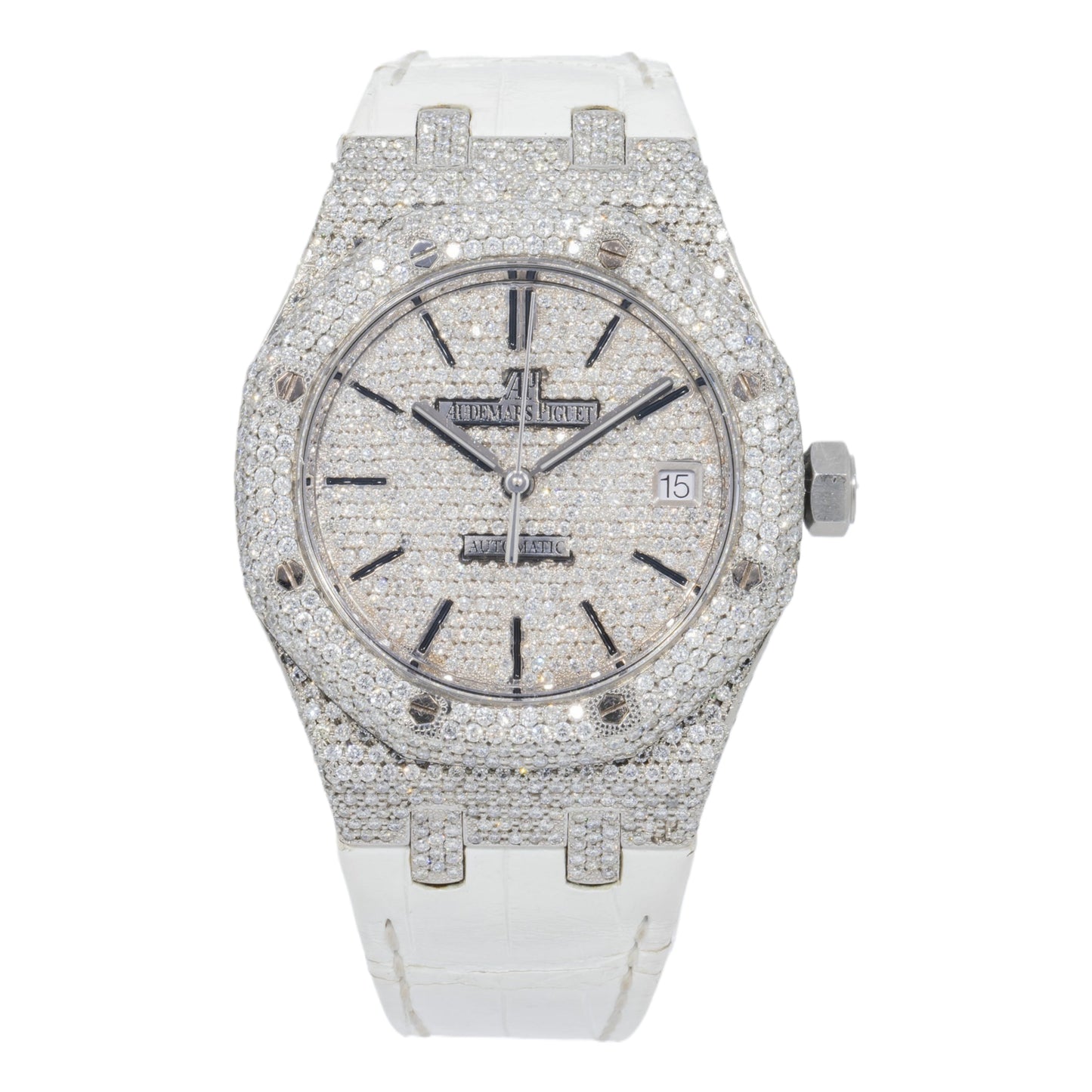 Audemars Piguet Royal Oak Selfwinding 15450ST 37MM Diamond Dial And Bezel With White Rubber Bracelet