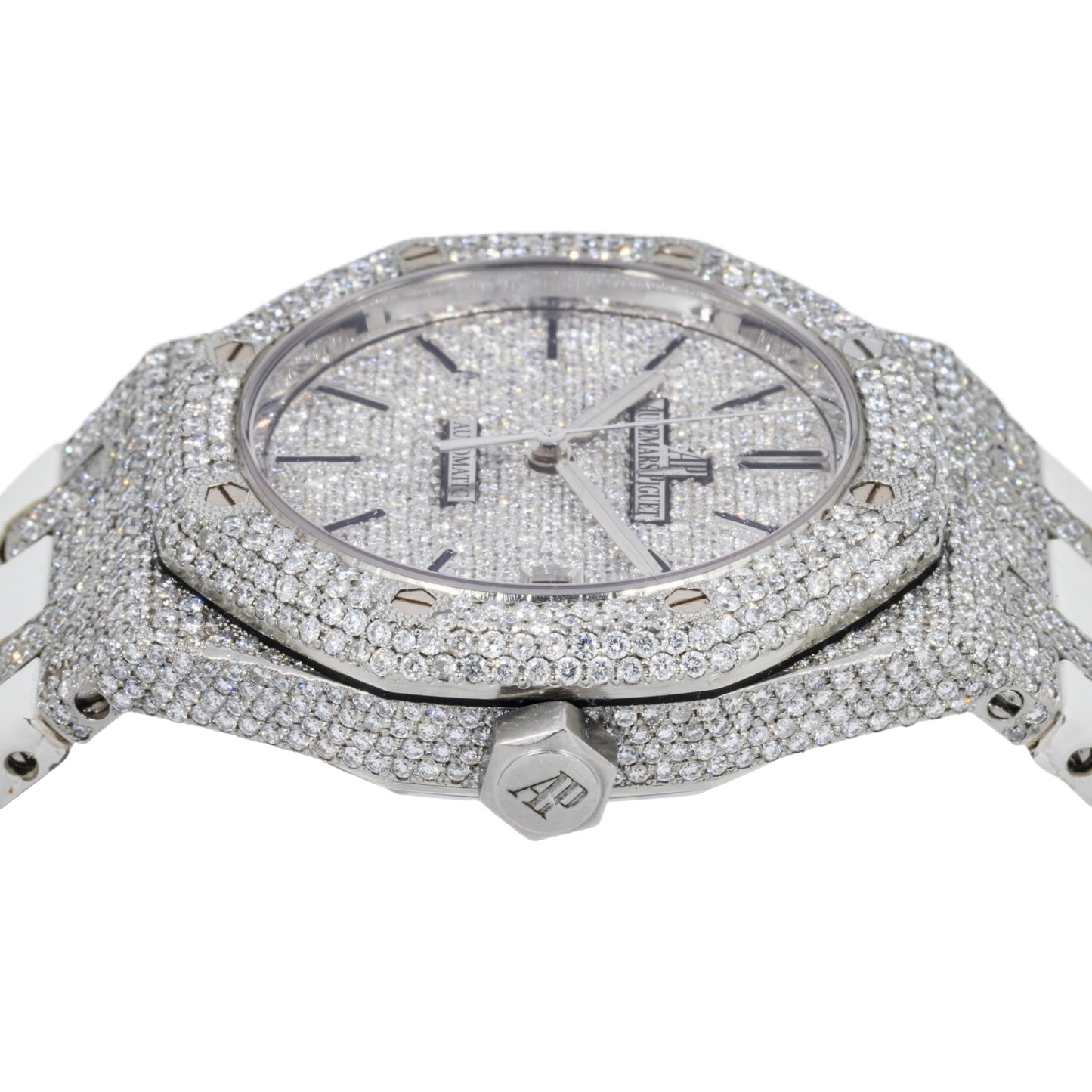 Audemars Piguet Royal Oak Selfwinding 15450ST 37MM Diamond Dial And Bezel With White Rubber Bracelet